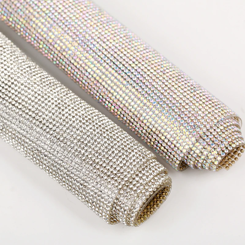 

24x40cm Hotfix Iron On Glass Rhinestone Trim Glass Crystal AB Ribbon With Glue Rhinestone Sticker For Dress Craft Decoration