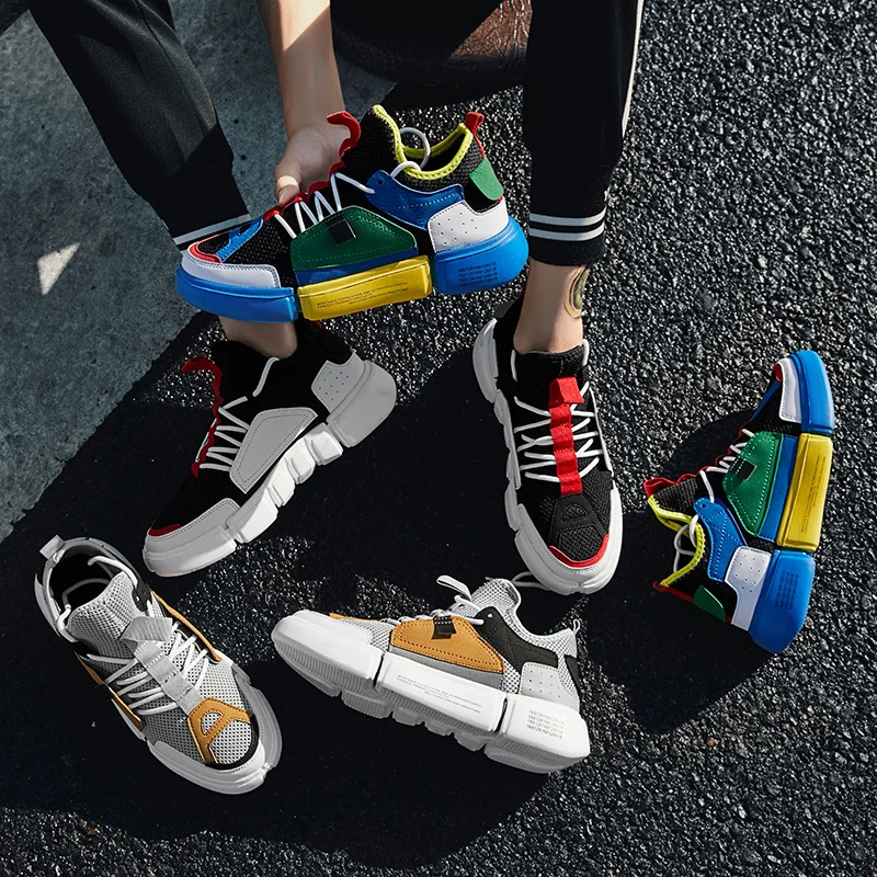 Мужские кроссовки на массивной подошве X черные дышащие платформе повседневная