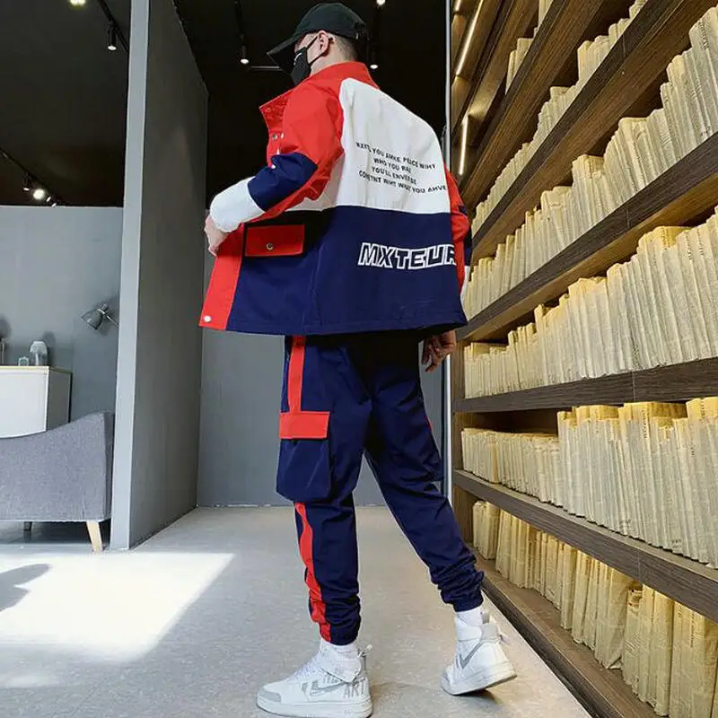 Спортивный костюм мужской из 2 предметов карго на молнии с карманами куртка в