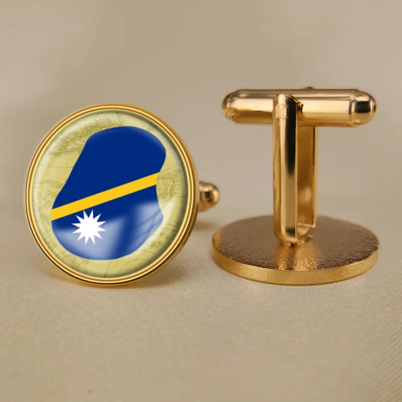 Запонки герб Науру с флагом карты и государственной эмблемой | Украшения
