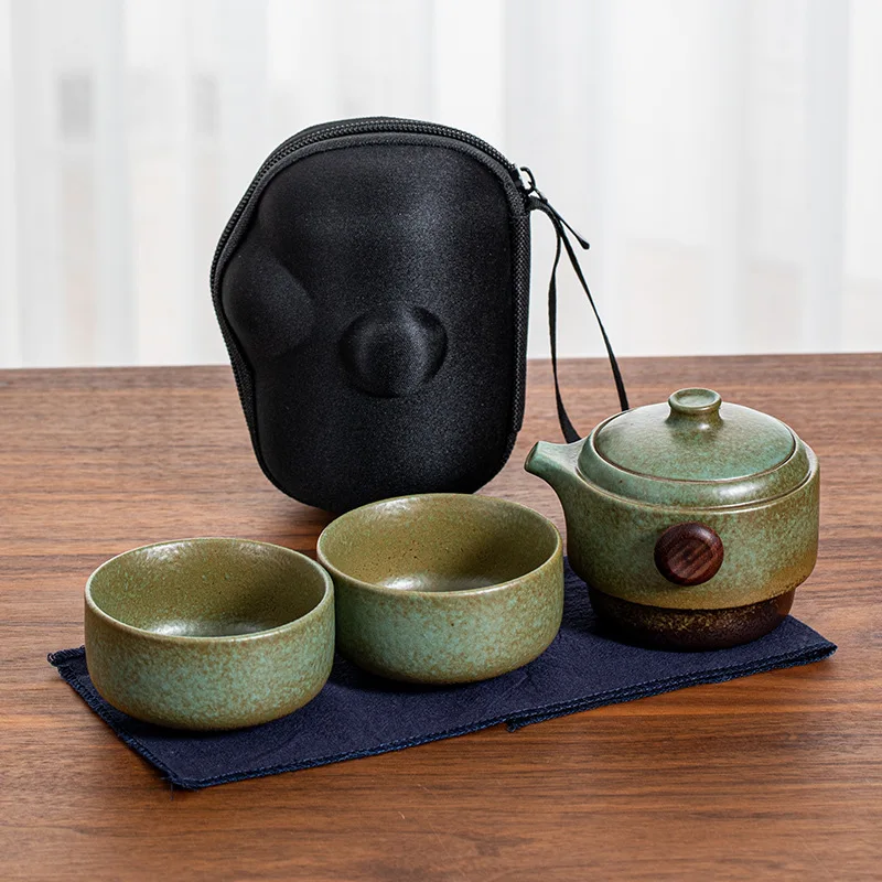 Juego de té portátil chino de cerámica, 1 olla, 2 tazas, bolsa de almacenamiento, contenedor de aislamiento térmico, nuevo