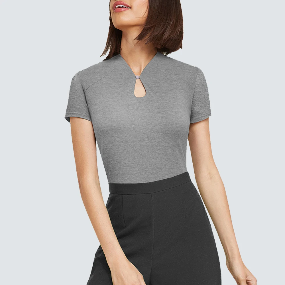 Летние Женские однотонные сексуальные футболки с вырезом и пуговицами