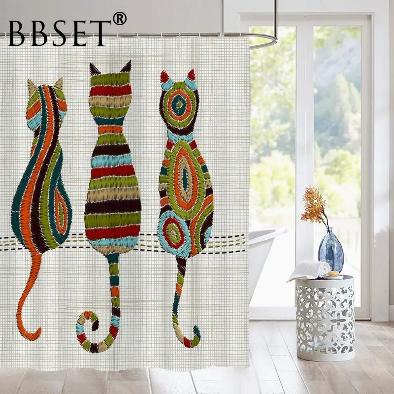 

Top Quality Shower Curtain Cute Animal Cat Knitted Kitten Pattern Waterproof Multi-size Cortina De Bano Bathroom Decor