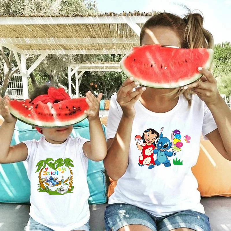

Women Hot Kawaii T-shirts Summer Casual Streetwear T Shirt Disney Sweet Lilo Stitch O-neck Short Sleeve Ulzzang Female Tee Tops