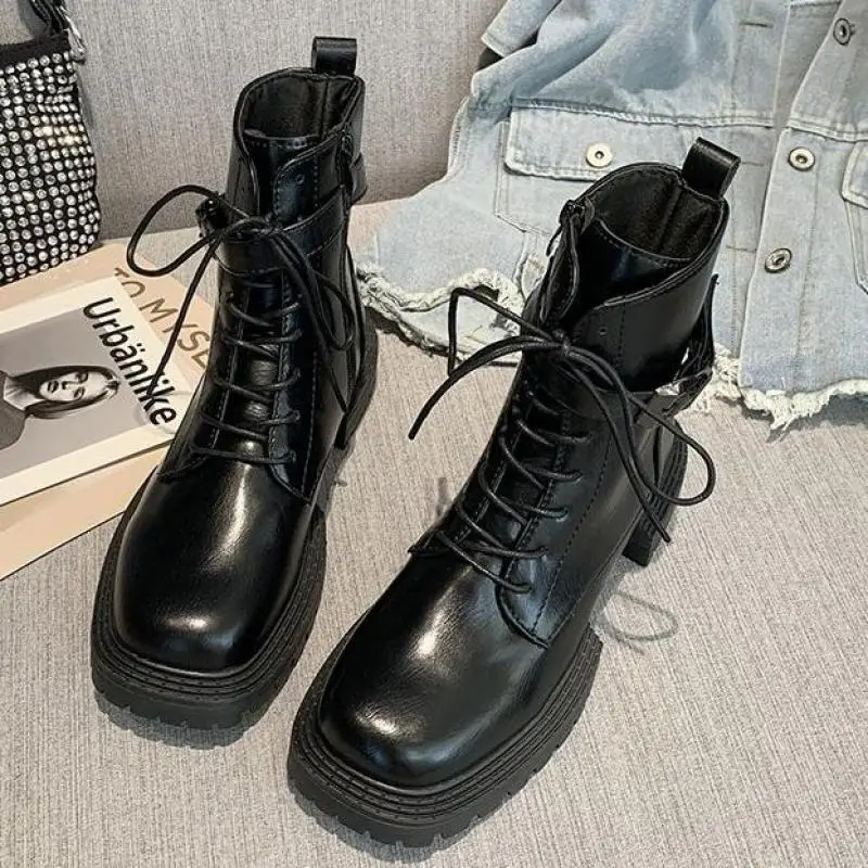 2020 модные кожаные ботильоны Женская офисная обувь на высоком каблуке с круглым