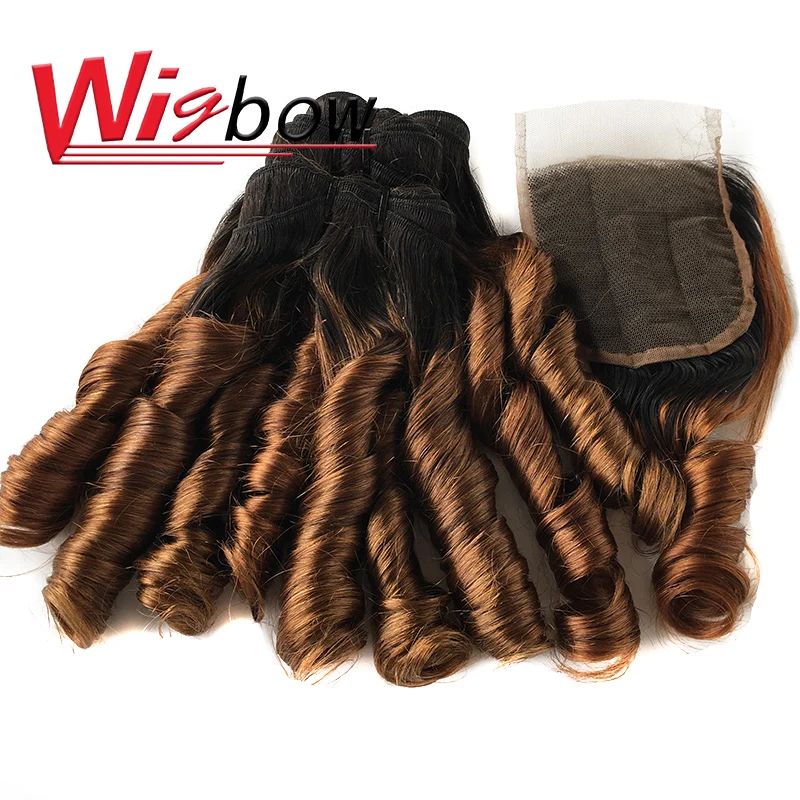 Ombre Brazilian Bundles Loose Wave Bundles With Closure Women Human Hair Bundles T1B 30 3 Bundles Curly Hair Extensions