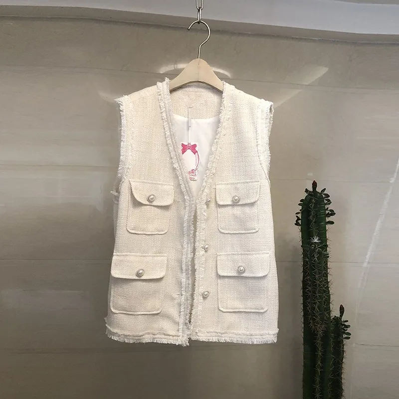 Без рукавов однобортный v-образный вырез женские твидовые жилеты высшего