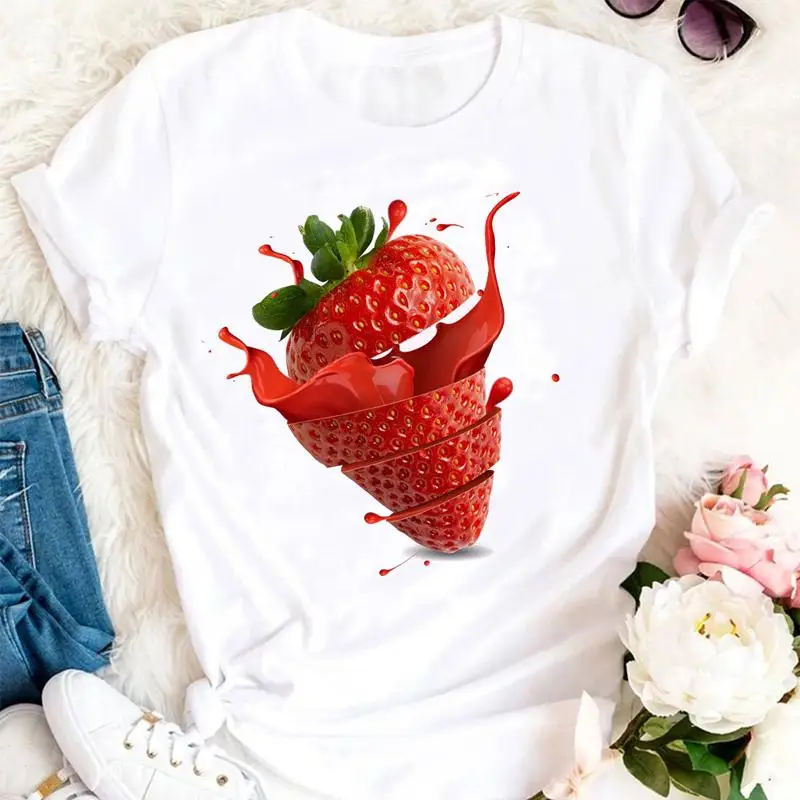 

Women Summer Strawberry 90s Printing Ladies Cute Cartoon Clothes Tshirts Fashion Stylish T Top Lady Print Sexy Tee T-Shirt
