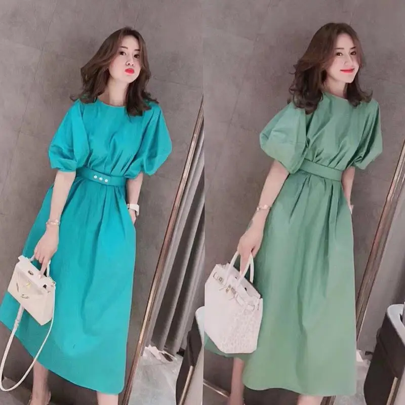 

Women's 2021 New Summer Clothes European Goods Tide Casual French Dress Women's Waist Slim Temperament Long Skirt