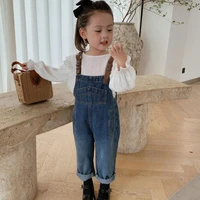 gilrs jeans overalls fashion autumn children denim strap solid cotton jumpsuit casual kids overalls pants girls clothing