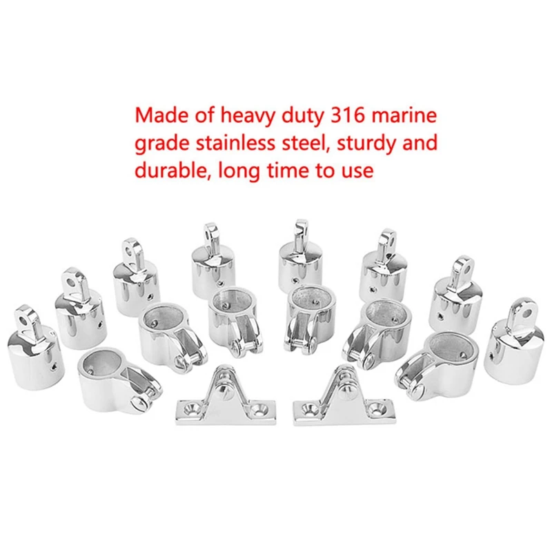 

New Sale 16 PCS Universal for 4-Bow Bimini Top Stainless Steel 316 Marine Hardware Set Deck