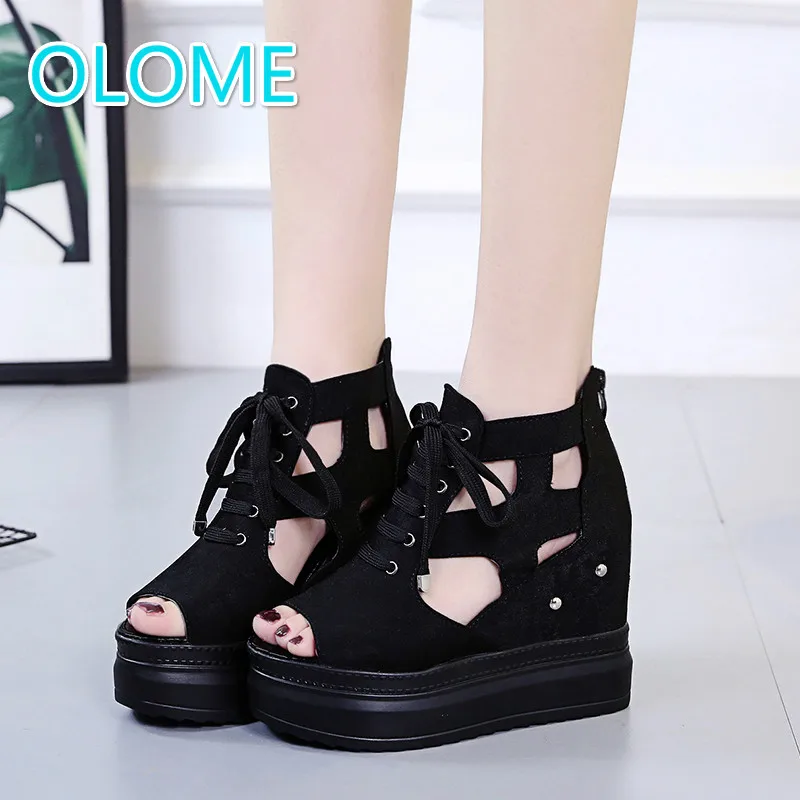 

2021 new style high slope and fairy wind sandals summer muffin thick bottom hollowed out fish mouth high heels