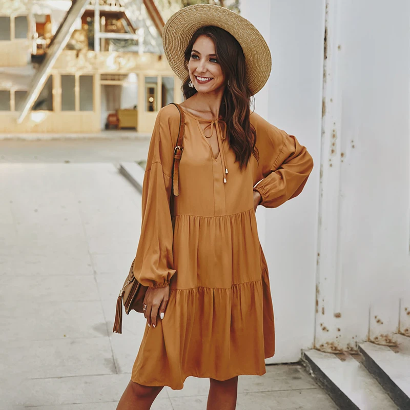 Сарафан женский с длинным рукавом свободный белый летний Повседневный