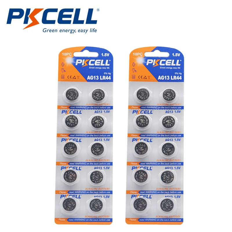 PKCELL 20PCS 1.5V AG13 LR44 Alkaline Cell Coin Battery G13A LR1154 SR1154 Button Batteries Suitable For Watch Remote Controls