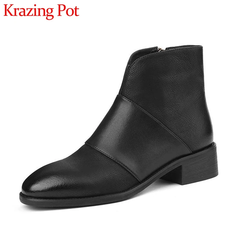 

Krazing Pot genuine leather gradient winter modern boots big size round toe mature lady med heels retro fashion ankle boots l83