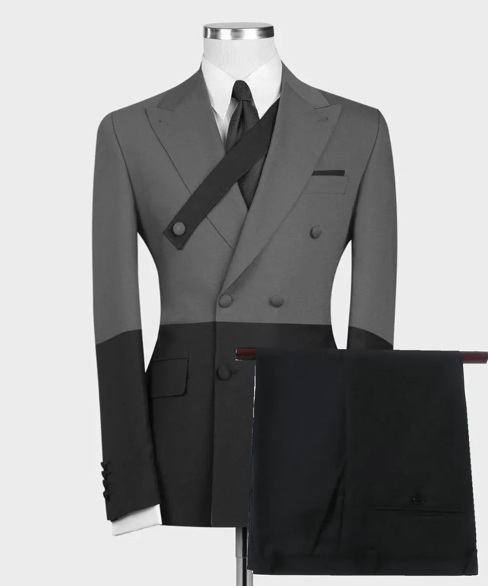 

Мужской двубортный Блейзер, деловые костюмы серого и черного цветов, деловые костюмы для свадьбы, юбки для жениха, 2021