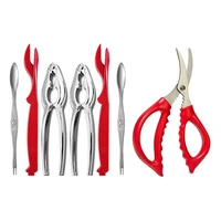 the 7 piece seafood tool set includes 2 crab crackers 2 lobster shells 2 crab forkspickles and 1 seafood scissors