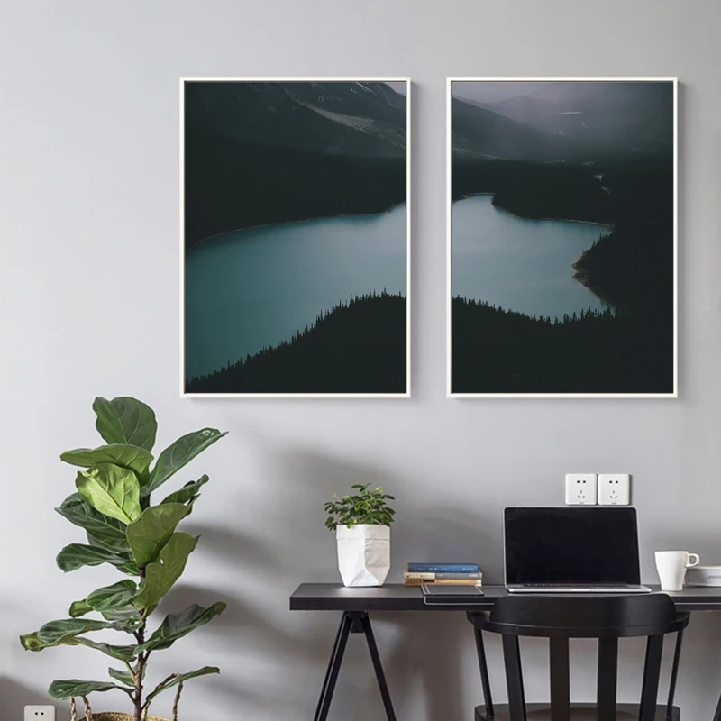 Landscape Canvas Posters and Prints Nordic Mountain Lake Painting Nature Scenery Wall Art Pictures for Living Room Decoration | Дом и сад