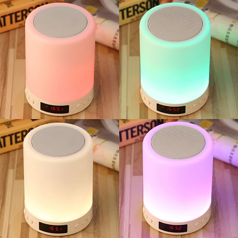 

muslady 3-IN-1 BT Speaker with LED Night Light Digital Clock Wireless Portable Tap Color Control 7 Color LED Lamp Speaker