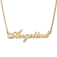 love heart angelina name necklace for women stainless steel gold silver nameplate pendant femme mother child girls gift