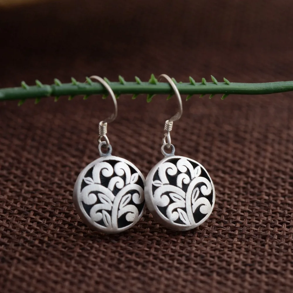 

925 Sterling Silver color Earring Silver Color Hollow Fashion Ethnic Retro Metal Drop Earrings For Women Jewelry Free Shipping