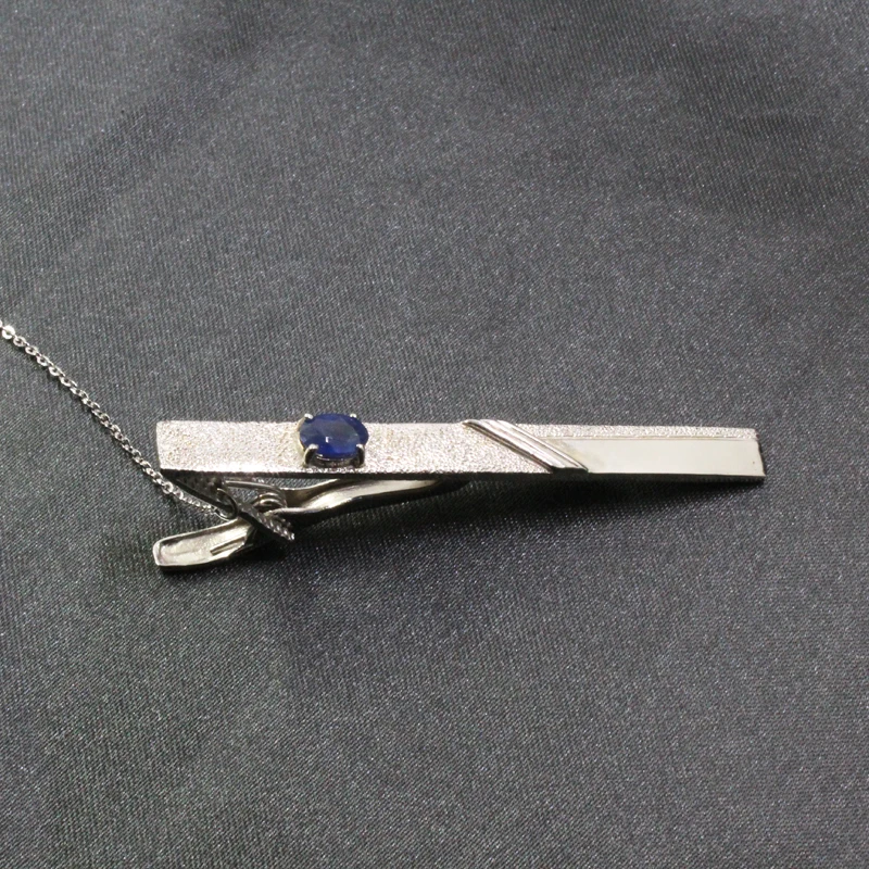 Женский зажим для галстука с натуральным сапфиром серебро 925 пробы ежедневного