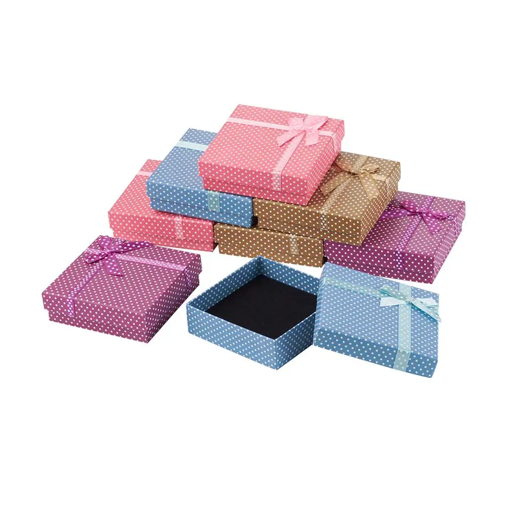 

Набор украшений Pandahall, 12 шт., квадратная Подарочная коробка с бантом для ожерелий, серег, колец, разноцветная упаковка, 9x9x3 см, 9x7x3 см