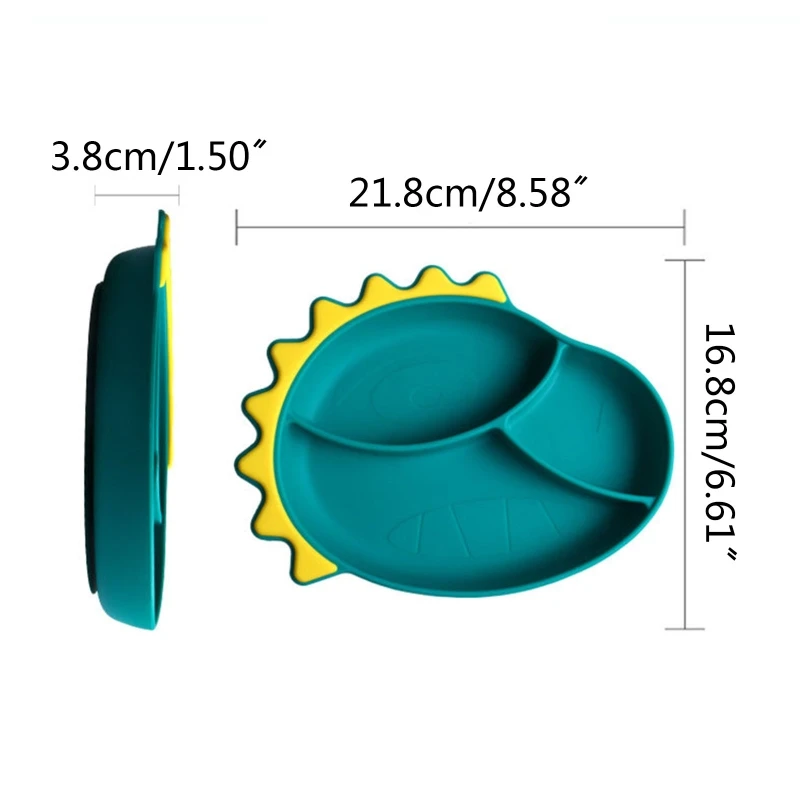

Baby Feeding Bowl Spoon Fork Set Cartoon Dinosaur Silicone Suction Divided Plate