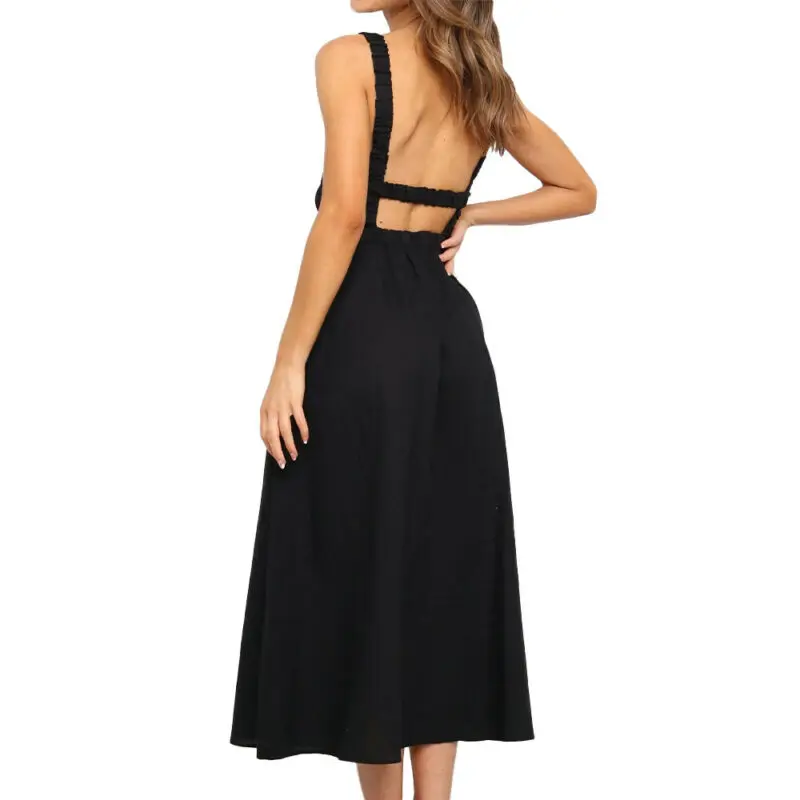 

Trevor Women Plain Sling A-Line Dress Summer Beach Casual Loose Sexy Long Dresses New