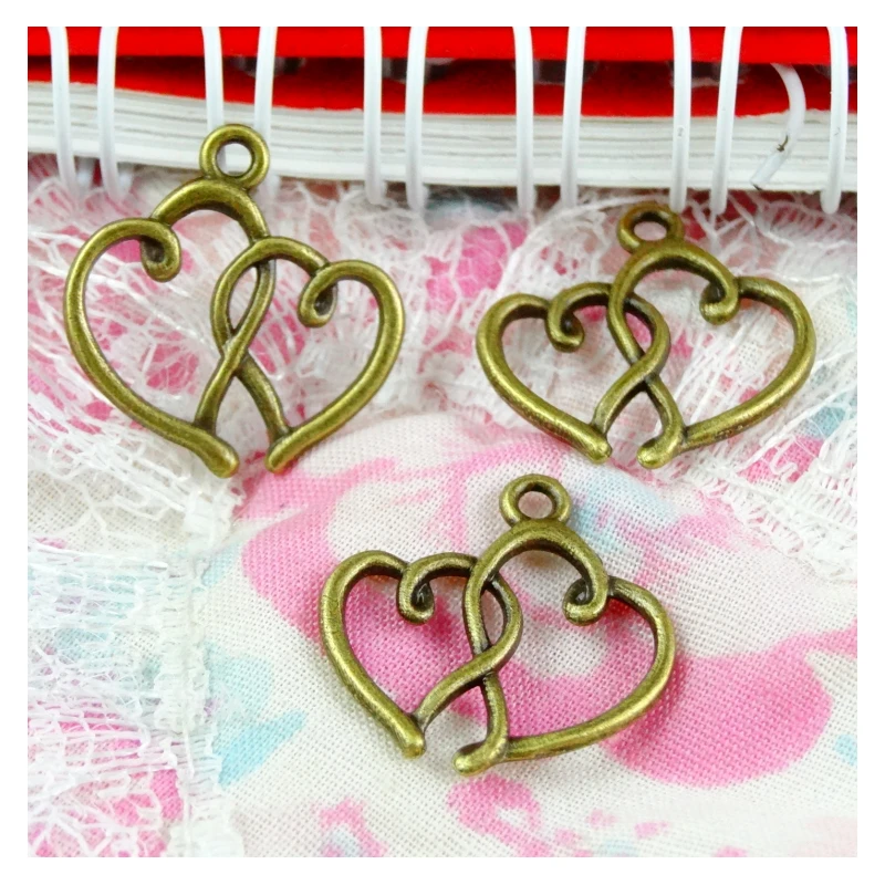 

Подвески с двойным сердцем, 19x16 мм, 100 шт.