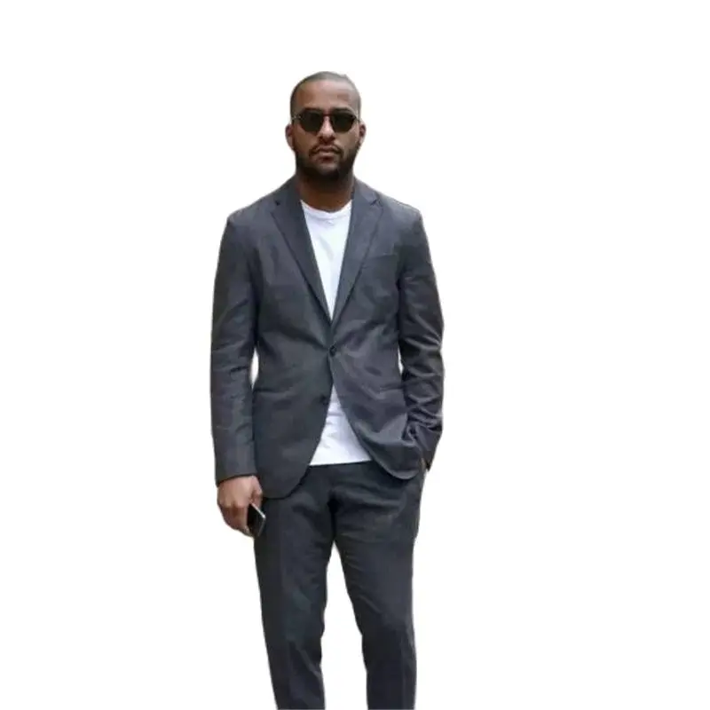 

Темно-серый смокинг для жениха 2 пуговицы лучшие мужские свадебные костюмы наборы для выпусквечерние вечера Блейзер брюки официальная Мужская одежда 2 шт. (пиджак + брюки)