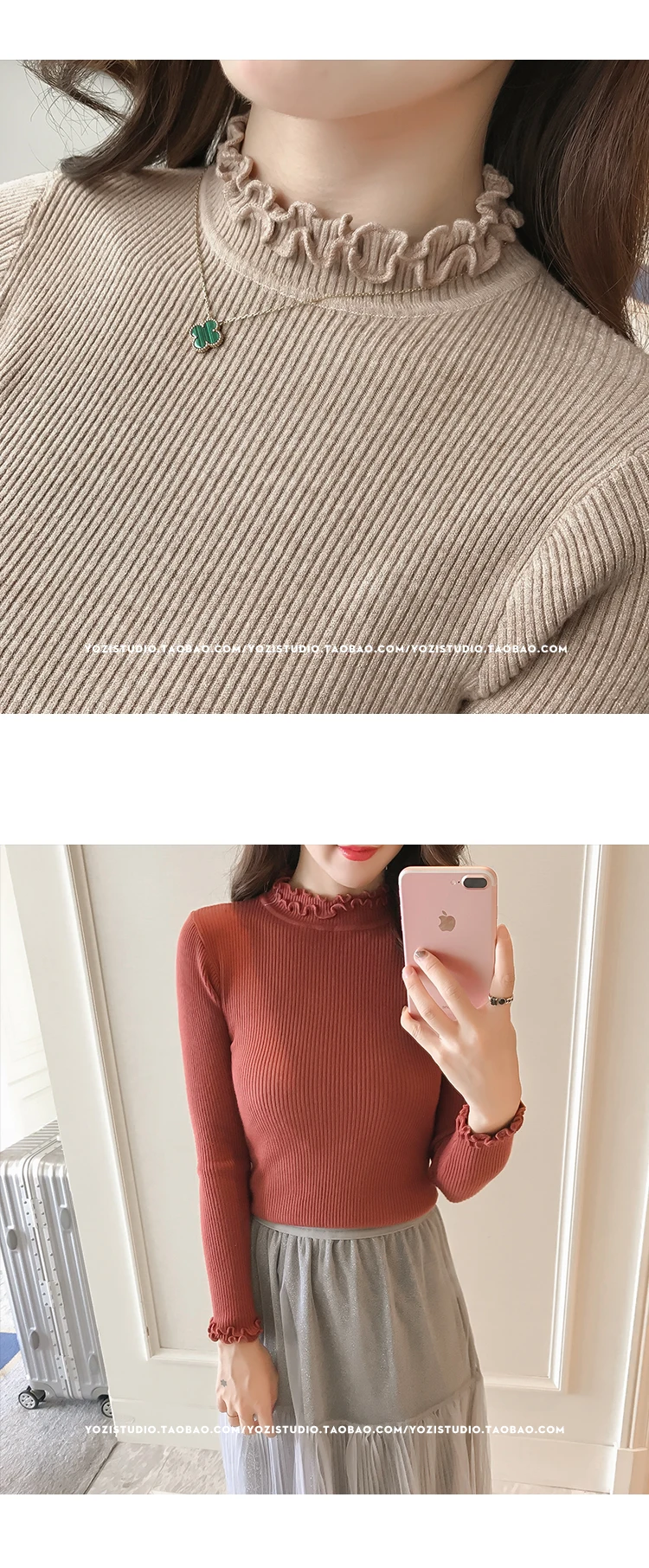 

Core Spun Yarn Women's Sweater New Fashion Casual Long Sleeve Spring Autumn Slim Stretch COTTON Solid Office Lady Top Houthion