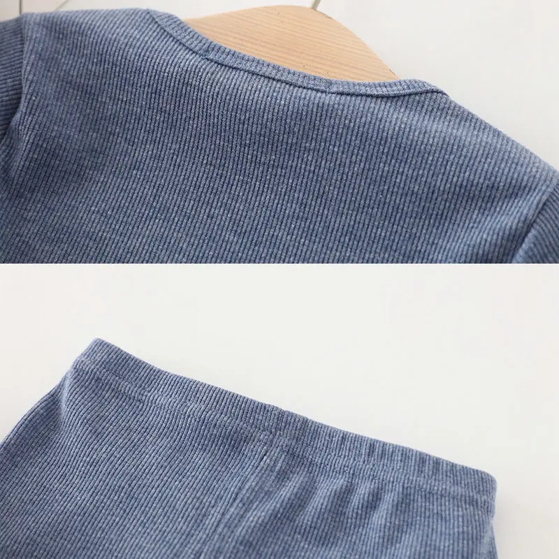 Детский пижамный комплект в рубчик топ и штаны для мальчиков девочек одежда