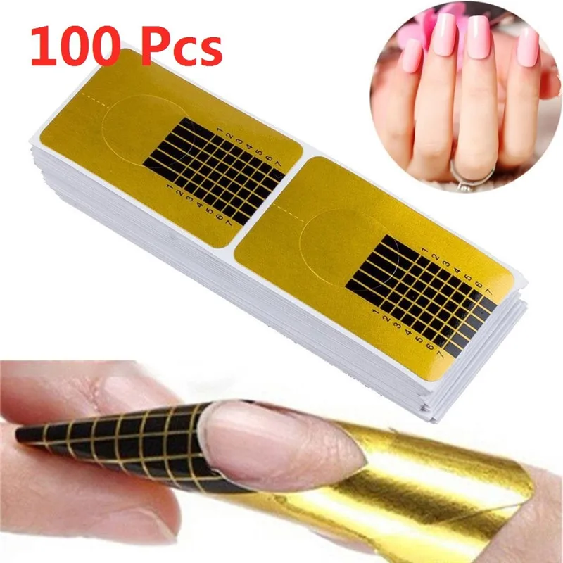 

100 шт. Nail Art Бумага лоток с украшением в виде кристаллов для фототерапии ногтей формы удлинитель Золотой прямоугольный самоклеющийся Стикер...