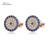 high quality genuine 925 sterling silver cz crystal lucky turkey evil eye earrings for women yellow rose gold jewelry klte009