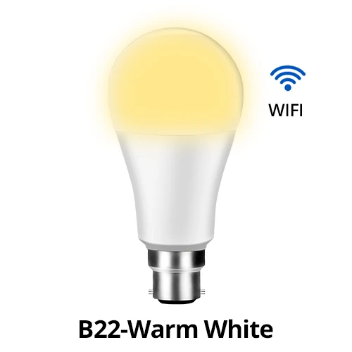 B22 Warm White Лампа E27, умный светильник с регулируемой яркостью, Wifi, 15 Вт, AC 85-265 в, умный дом, Wifi, светодиодный светильник, приложение, дистанционное управление, настольная лампа с Alexa - Испускаемый цвет: B22 Warm White