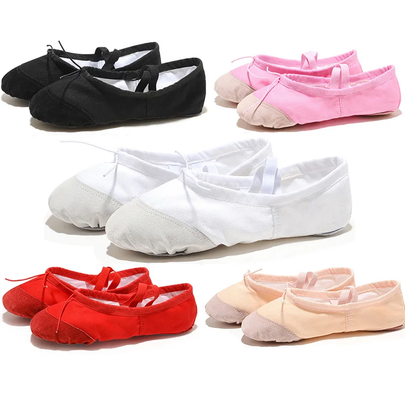 

USHINE Leather Head Indoor Exercising Shoes White Yoga Practice Slippers Gym Children Canvas Ballet Dance Shoes Girls Woman Kids