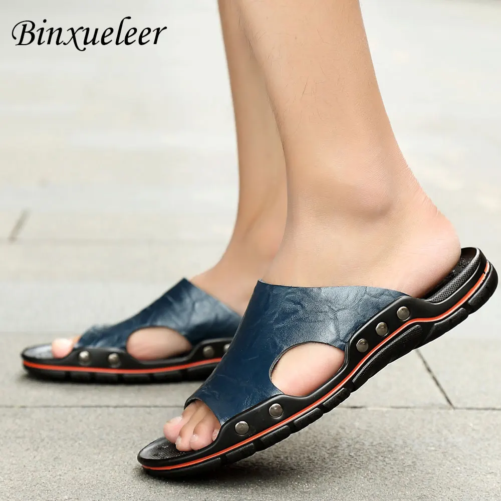 Мужские кожаные шлепанцы пляжные сандалии открытый носок сланцы летняя обувь |