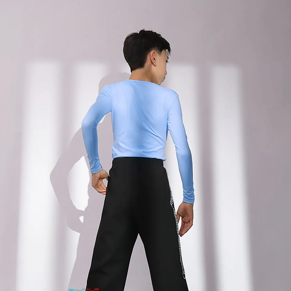 Детская рубашка для латиноамериканских танцев мальчиков синие черные белые топы