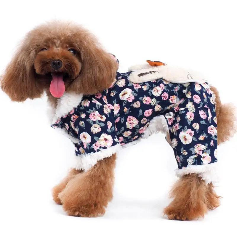 Одежда для собак маленьких четвероногий цветочный осень зима плюшевый питомец