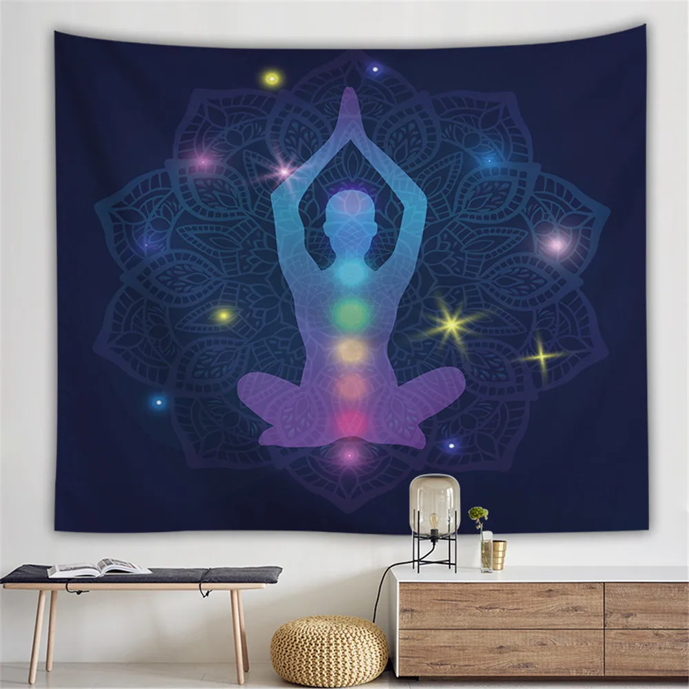 Индийская статуя Будды медитация чакра гобелен настенный Мандала гобелены