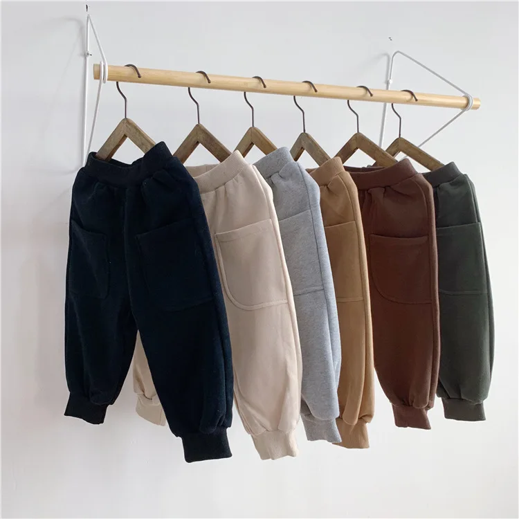 Детские брюки осень зима Новые повседневные детские шаровары однотонные плотные