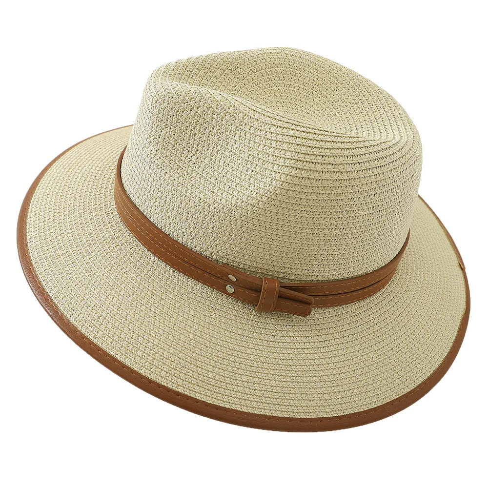 

Summer lady straw hat retro jazz hat outdoor sports beach sun hat belt decorative straw hat