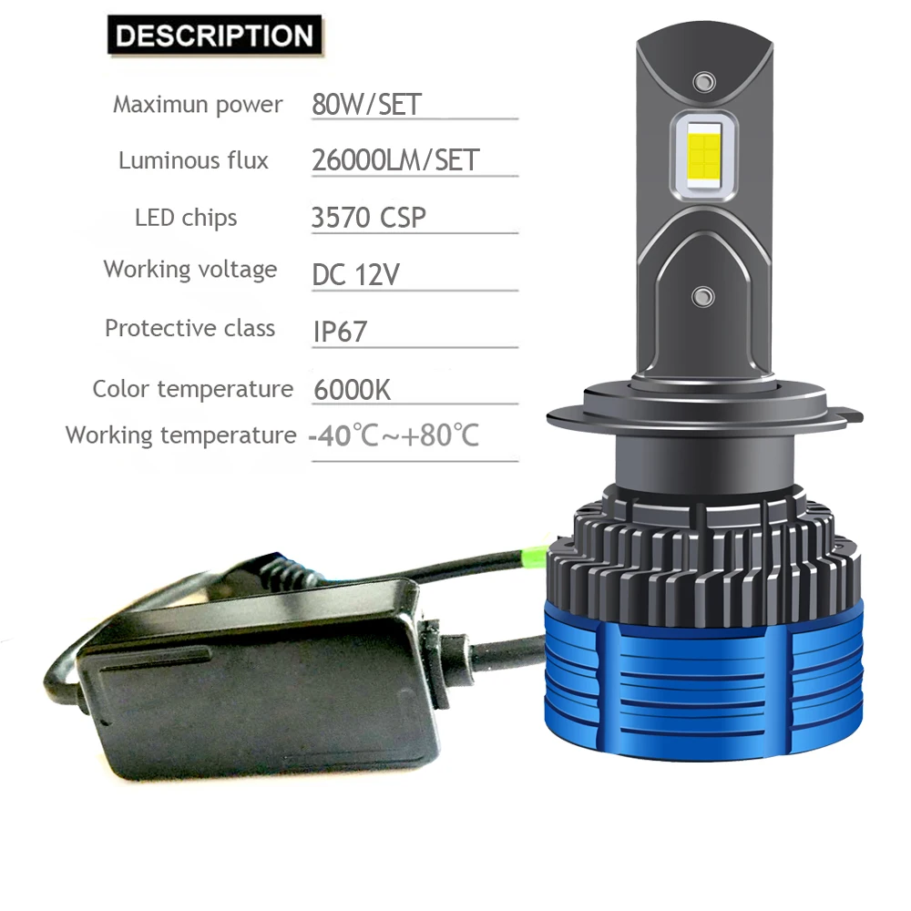 Автомобильные фары H7 H4 светодиодный H8/H11 Turbo Fan HB3/9005 HB4/9006 H1 HIR2 9012 80 Вт 6000 лм K