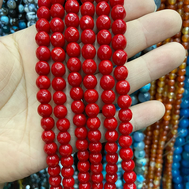 8 мм большой красный натуральный камень граненые бусины для изготовления
