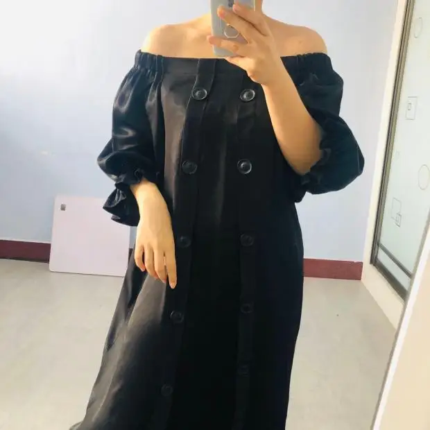 

Spring and Summer Long Dress Women New 2020 Puff Sleeve Off-Shoulder Cotton Ladies Dress Long Sleeve Women Clothing T763