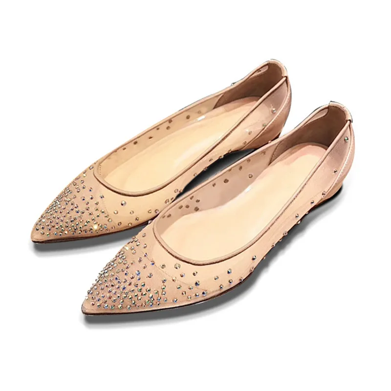 

2021 Fashion Brand Women Net Yarn Flashing Diamond Stiletto High Heels Breathable Sexy Pointed Wedding Party Pumps Dress Shoes