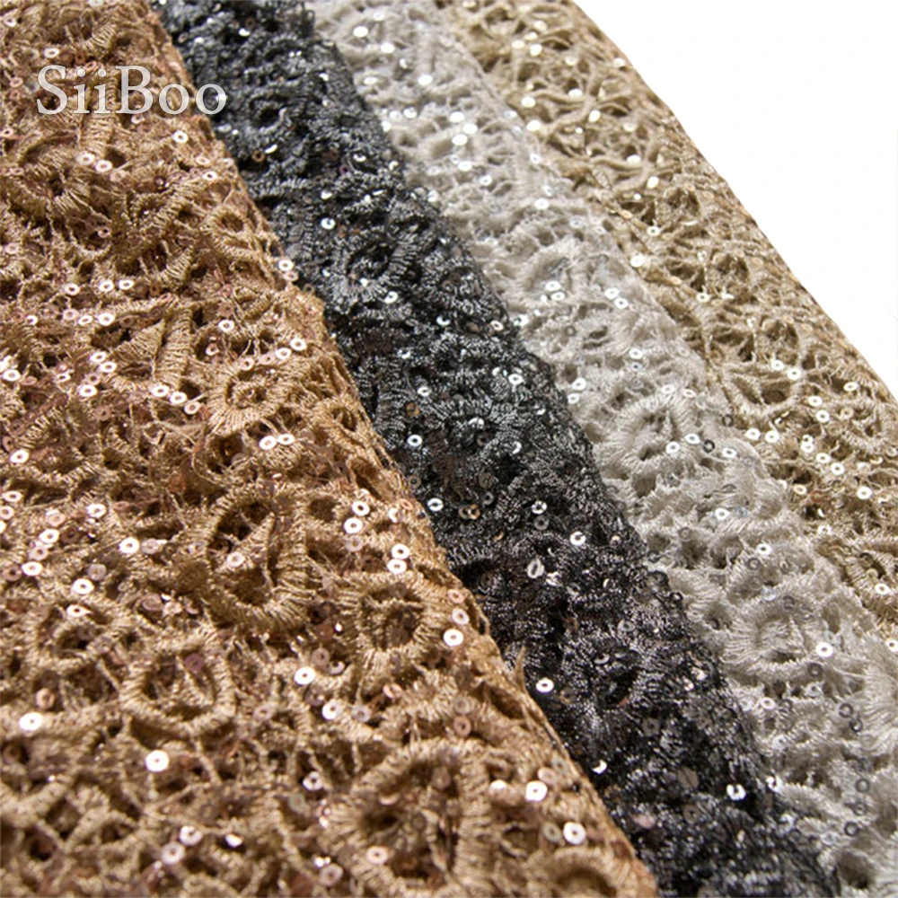 Новинка 2015 Золотая/черная/серая кружевная ткань с вышивкой и блестками гипюровое