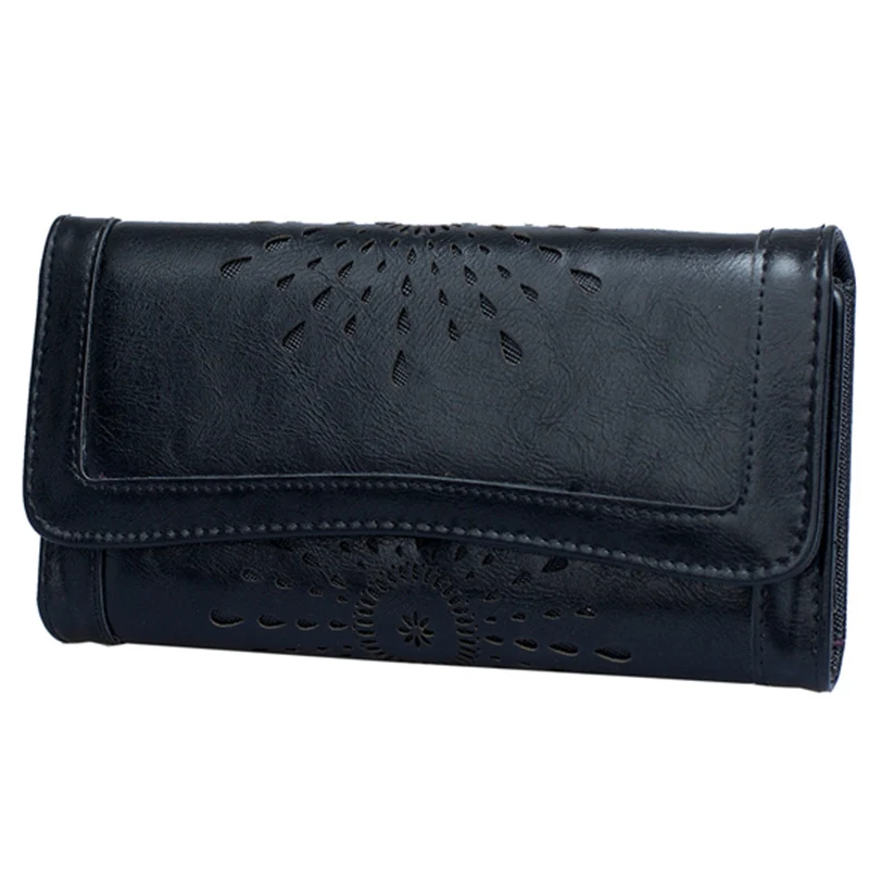 

New Fashion Women Wallets Brand Letter Long Hollow out Wallet Purse Leather Female Clutch Card Holder Cartera Mujer