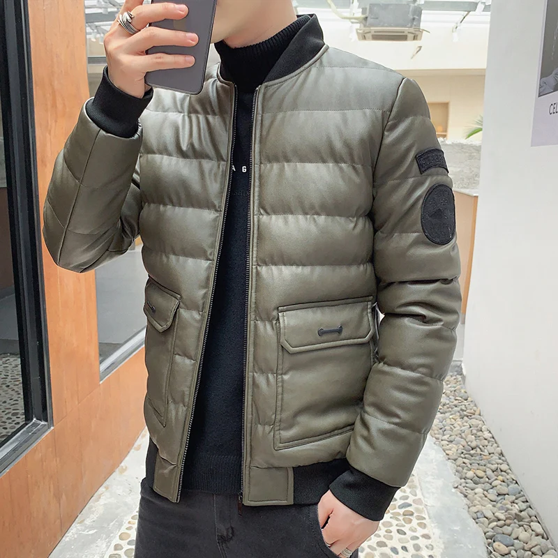 Winter 2021 new men's short cotton S slim down padded jacket trendy thick lint added jacket